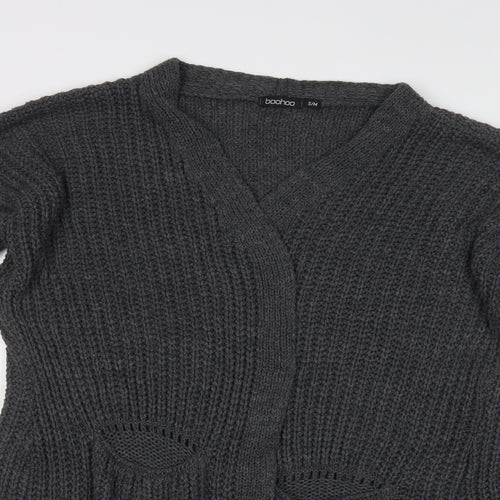 Boohoo Womens Grey V-Neck  Acrylic Cardigan Jumper Size L