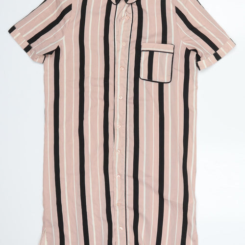 Atmosphere Womens Pink Striped Polyester Basic Button-Up Size 12 Collared