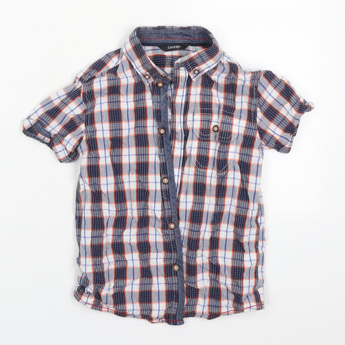 George Boys Blue Check Cotton Basic Button-Up Size 6-7 Years Collared Button - Orange