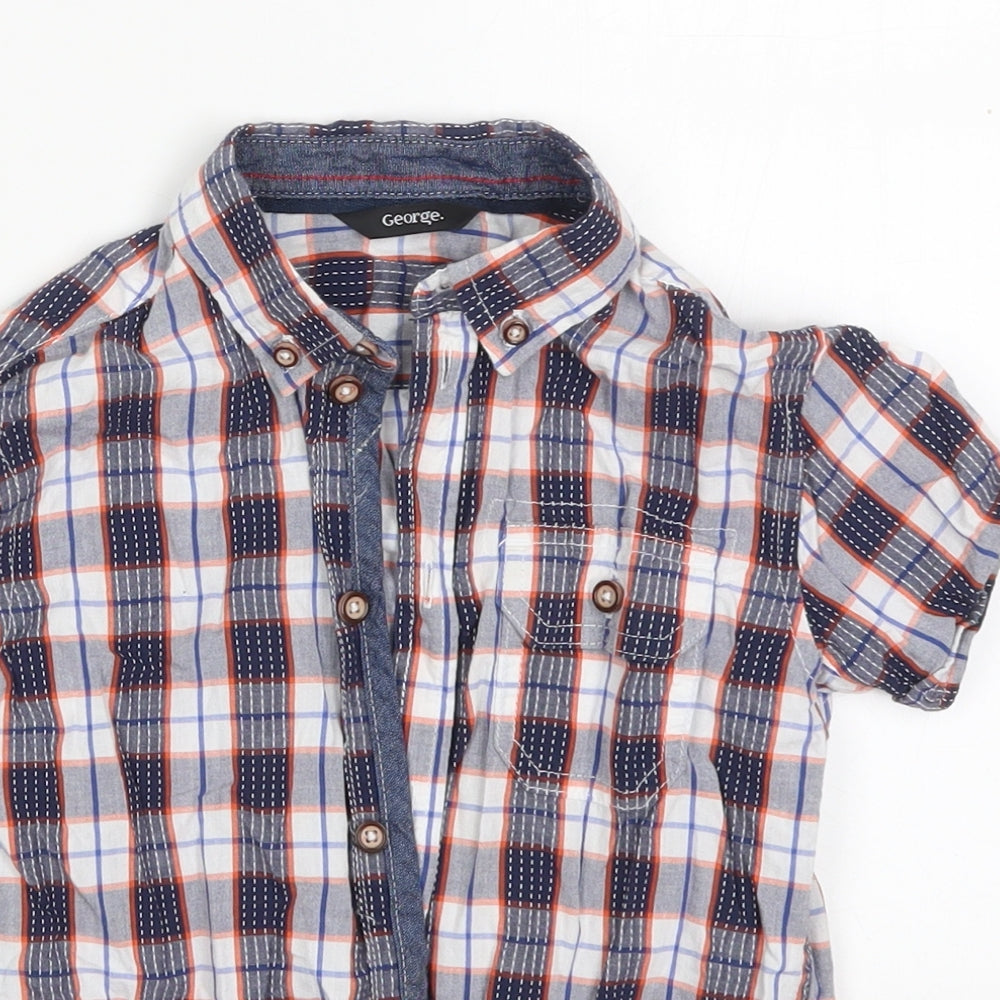 George Boys Blue Check Cotton Basic Button-Up Size 6-7 Years Collared Button - Orange