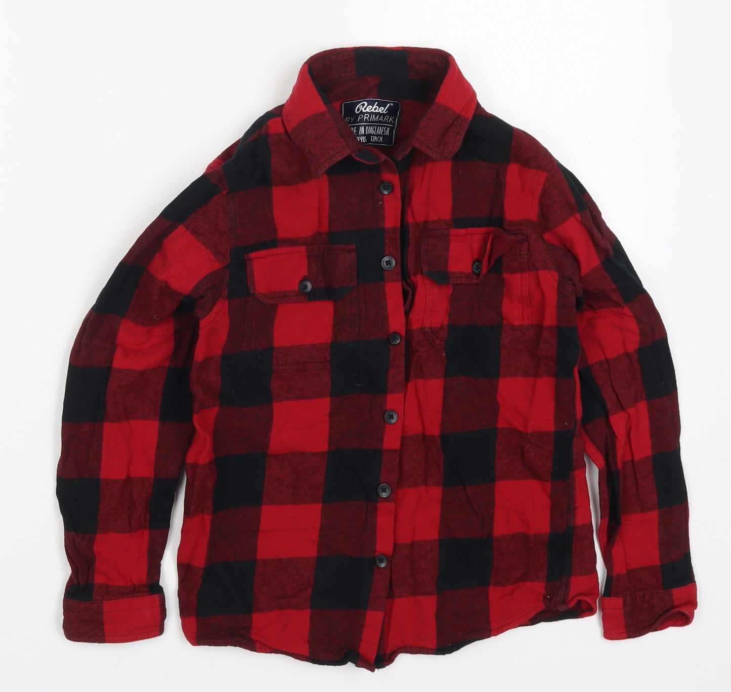 Primark Boys Red Check Cotton Basic Button-Up Size 8-9 Years Collared Button