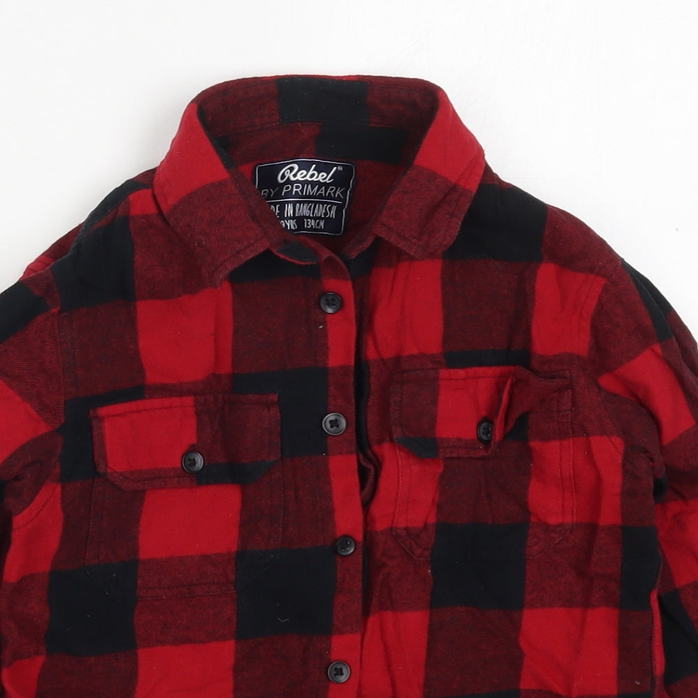 Primark Boys Red Check Cotton Basic Button-Up Size 8-9 Years Collared Button