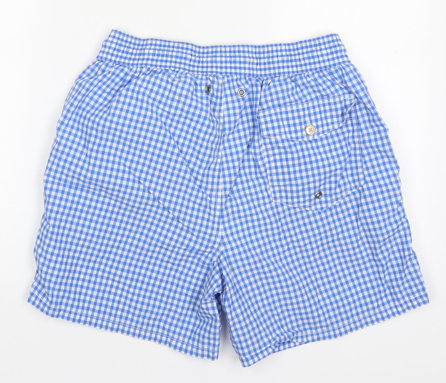 Ralph Lauren Mens Blue Check Cotton Bermuda Shorts Size M L6 in Regular Drawstring