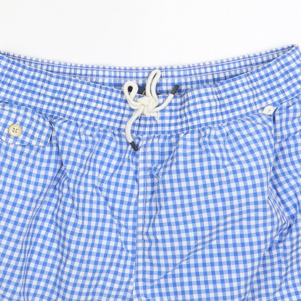 Ralph Lauren Mens Blue Check Cotton Bermuda Shorts Size M L6 in Regular Drawstring