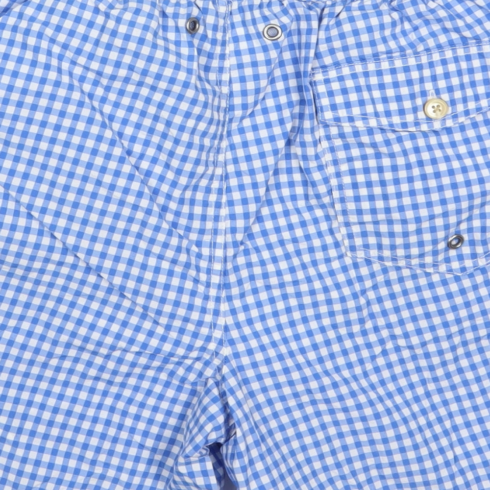 Ralph Lauren Mens Blue Check Cotton Bermuda Shorts Size M L6 in Regular Drawstring