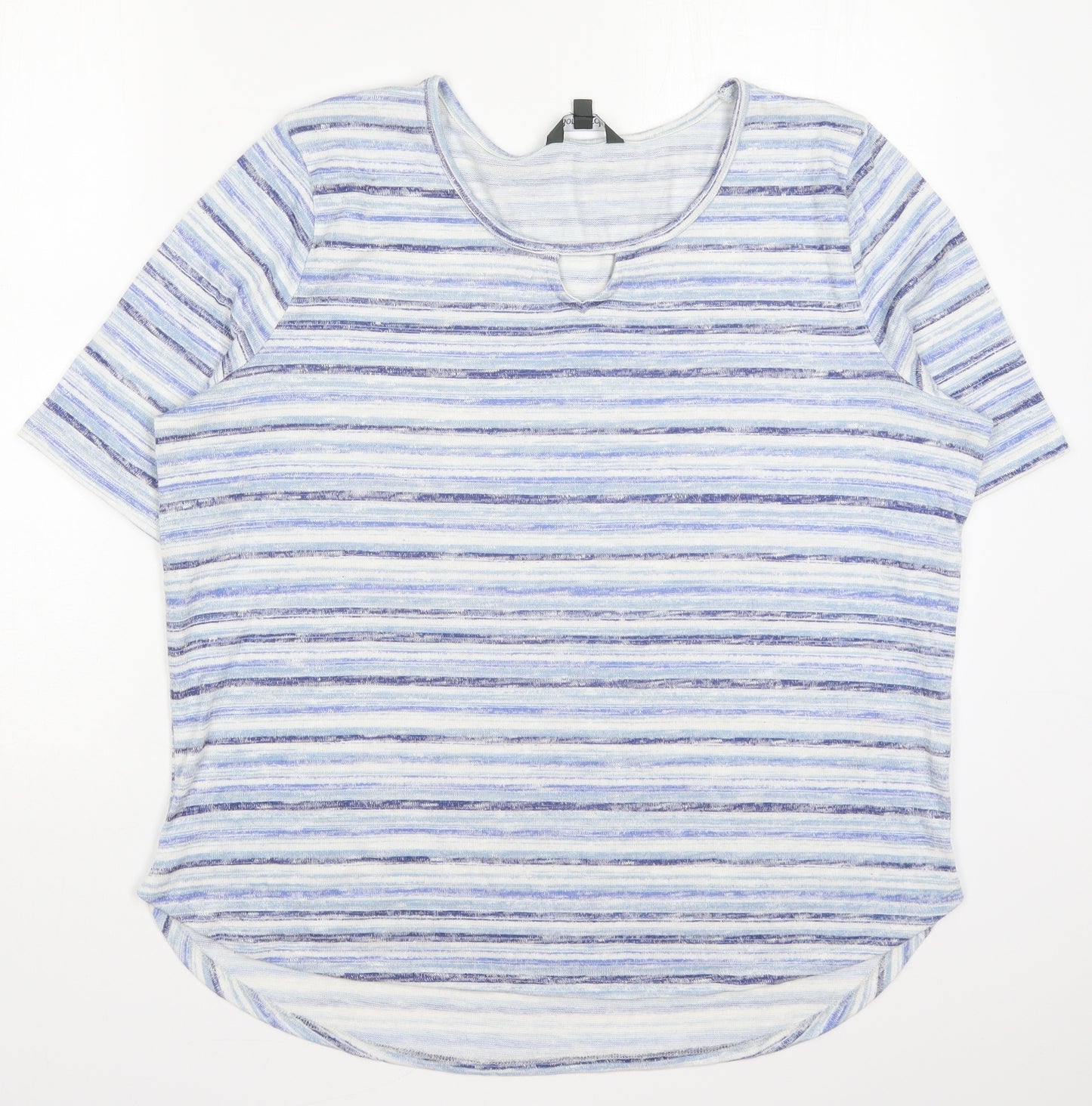 Bonmarché Womens Blue Striped Polyester Basic T-Shirt Size 18 Round Neck