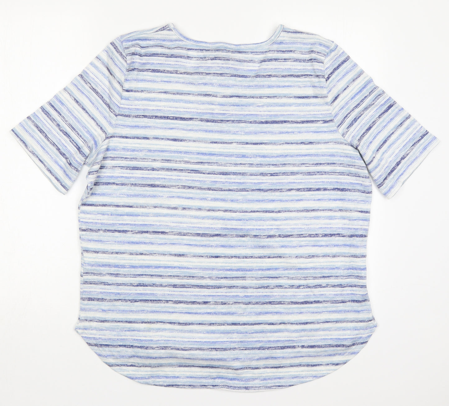 Bonmarché Womens Blue Striped Polyester Basic T-Shirt Size 18 Round Neck