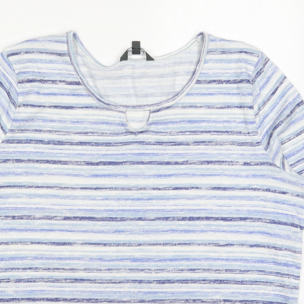 Bonmarché Womens Blue Striped Polyester Basic T-Shirt Size 18 Round Neck