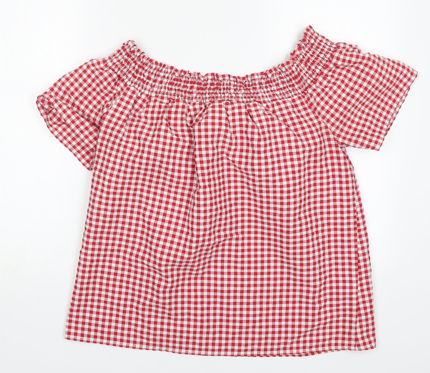 Matalan Womens Red Check Polyester Basic T-Shirt Size 12 Off the Shoulder