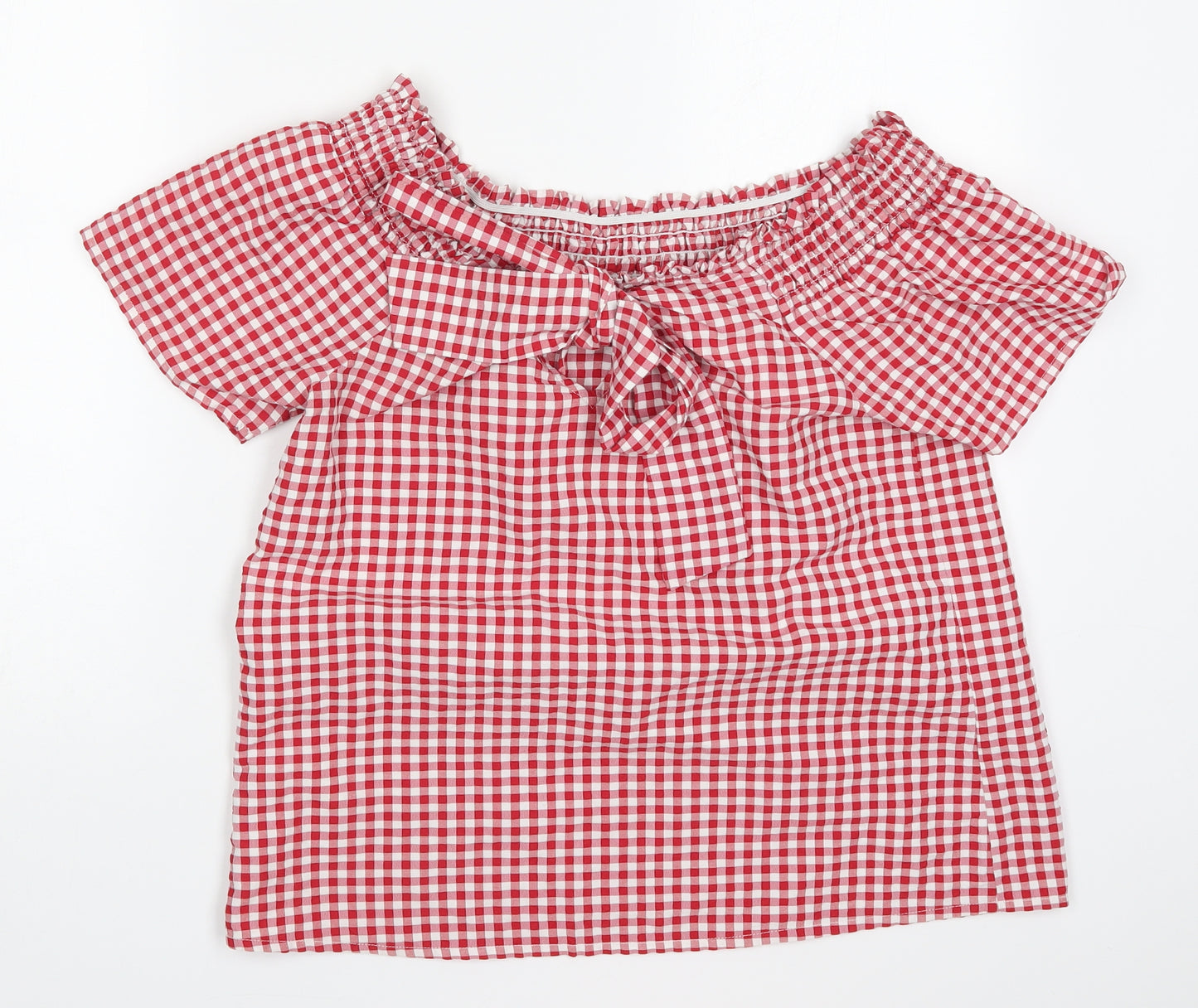 Matalan Womens Red Check Polyester Basic T-Shirt Size 12 Off the Shoulder