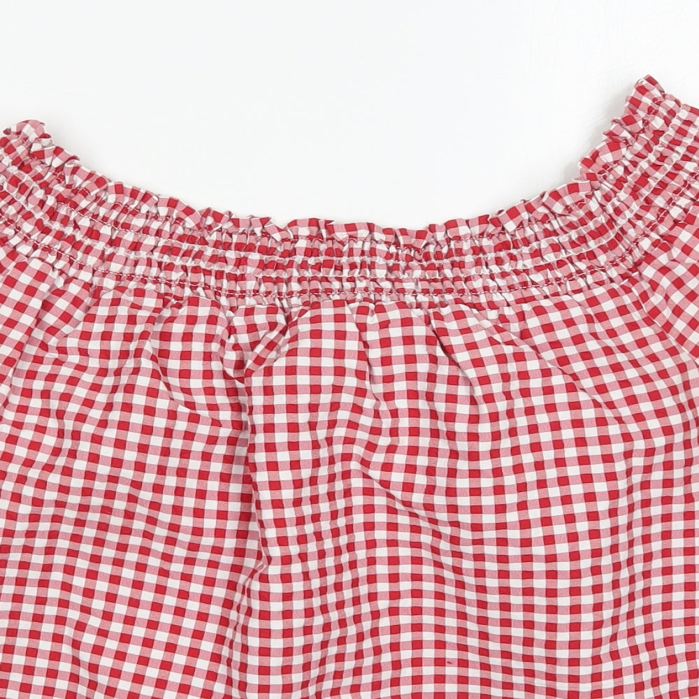 Matalan Womens Red Check Polyester Basic T-Shirt Size 12 Off the Shoulder