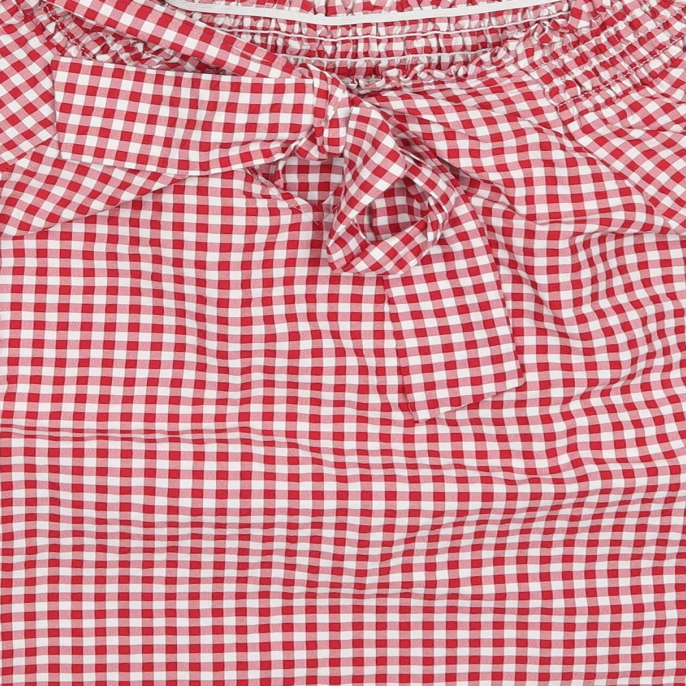 Matalan Womens Red Check Polyester Basic T-Shirt Size 12 Off the Shoulder