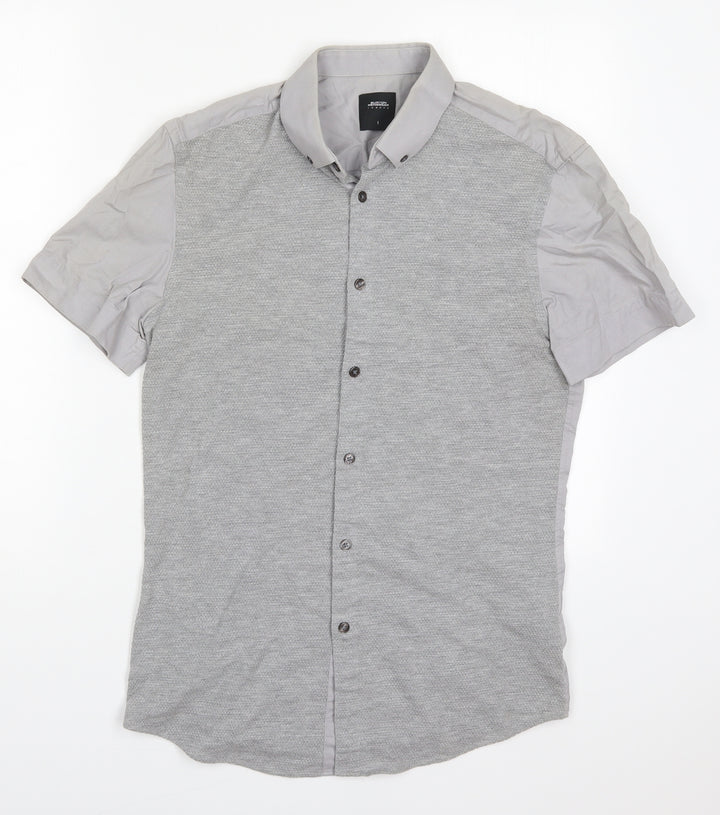 Burton Mens Grey  Cotton  Button-Up Size S Collared Button