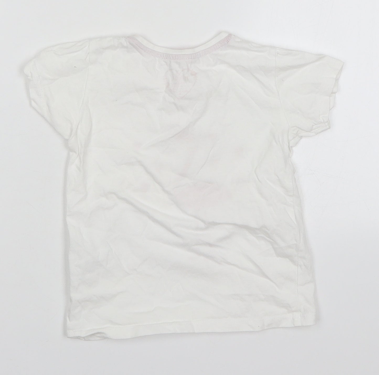 Primark Girls White  Cotton Basic T-Shirt Size 2-3 Years Crew Neck Pullover - Flamingo