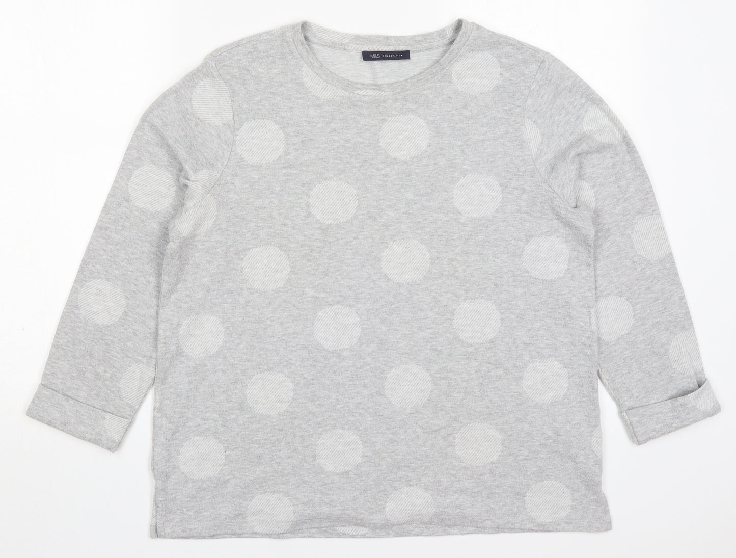 Marks and Spencer Womens Grey Round Neck Polka Dot Polyester Pullover Jumper Size 14