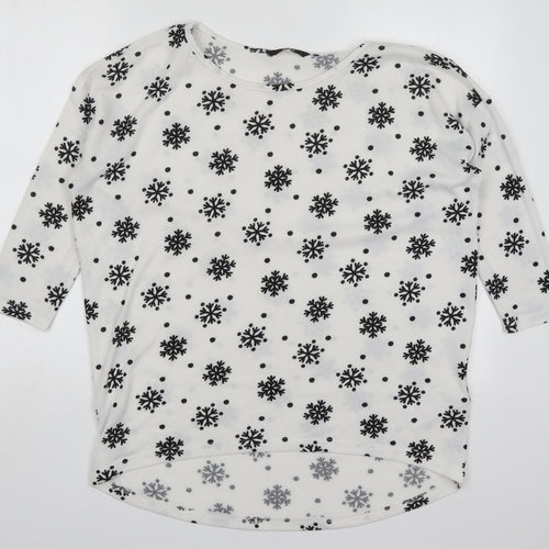Only Womens White Round Neck  Polyester Pullover Jumper Size L   - Snowflakes