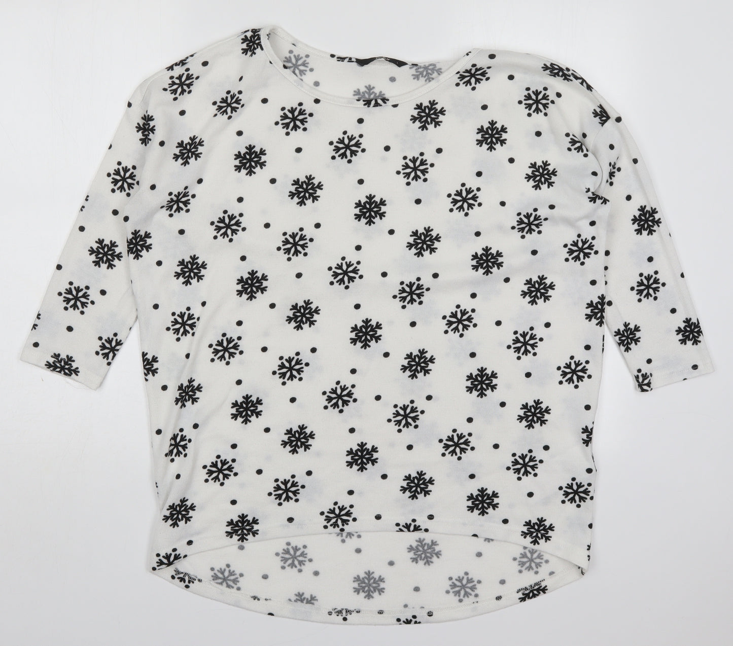 Only Womens White Round Neck  Polyester Pullover Jumper Size L   - Snowflakes