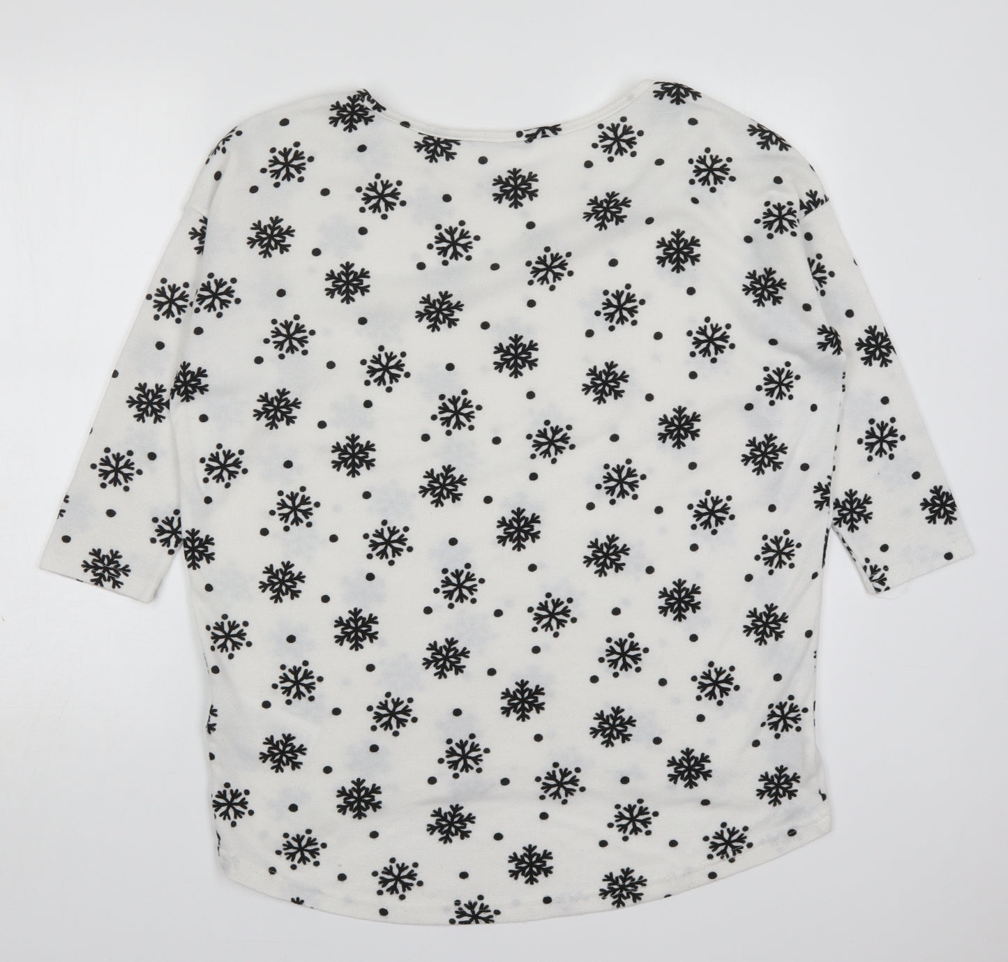 Only Womens White Round Neck  Polyester Pullover Jumper Size L   - Snowflakes