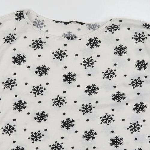 Only Womens White Round Neck  Polyester Pullover Jumper Size L   - Snowflakes