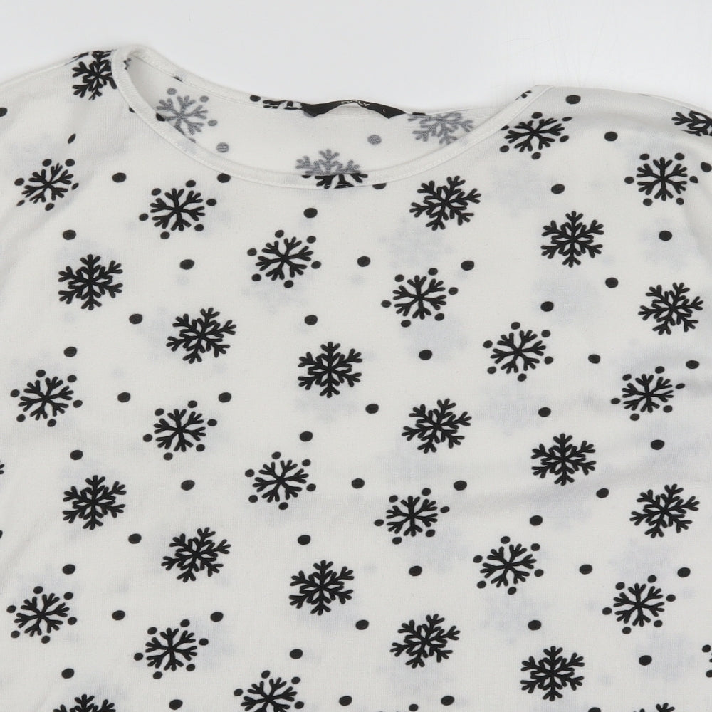 Only Womens White Round Neck  Polyester Pullover Jumper Size L   - Snowflakes
