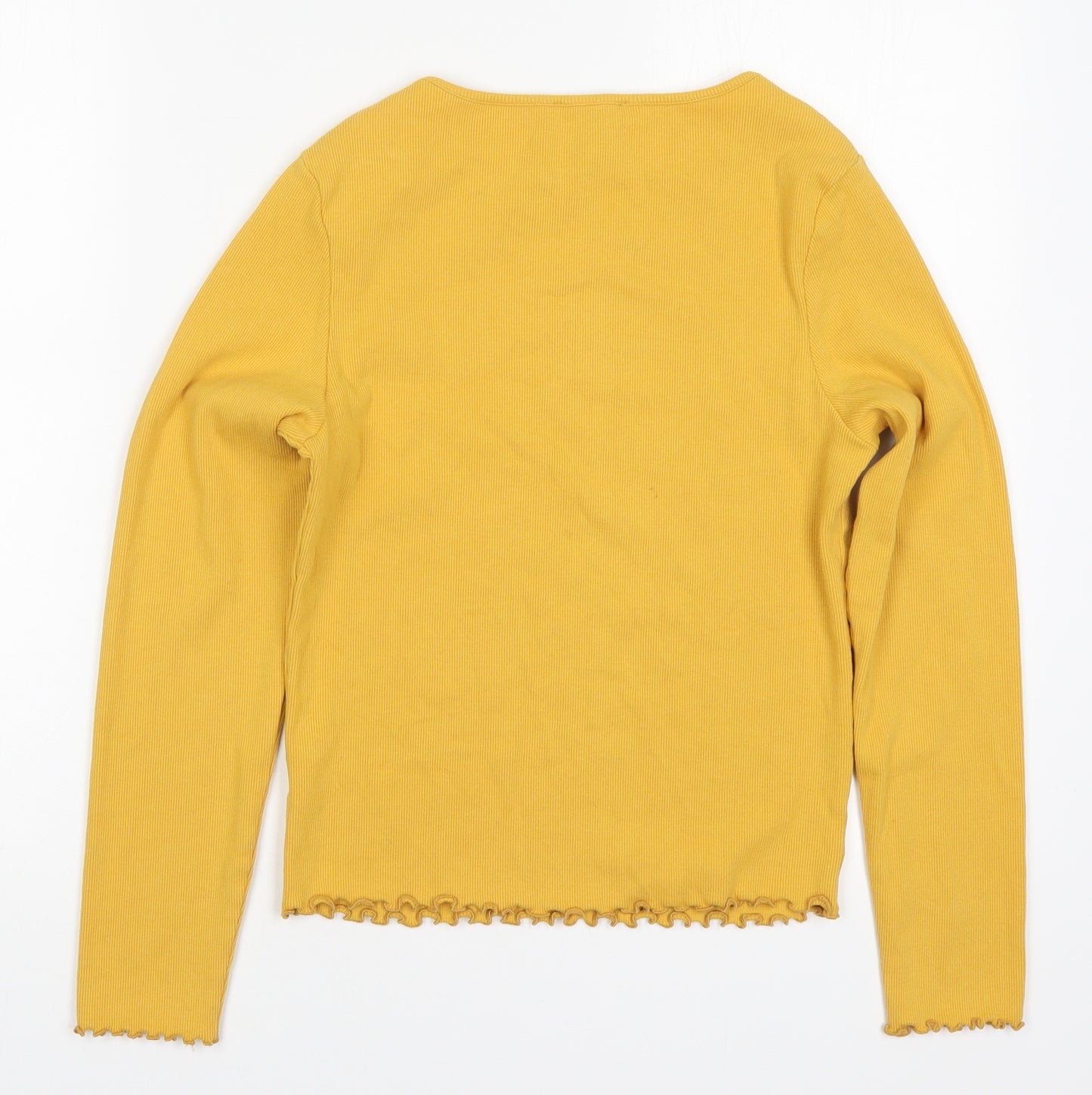 New Look Womens Yellow  Cotton Basic T-Shirt Size 12 Round Neck