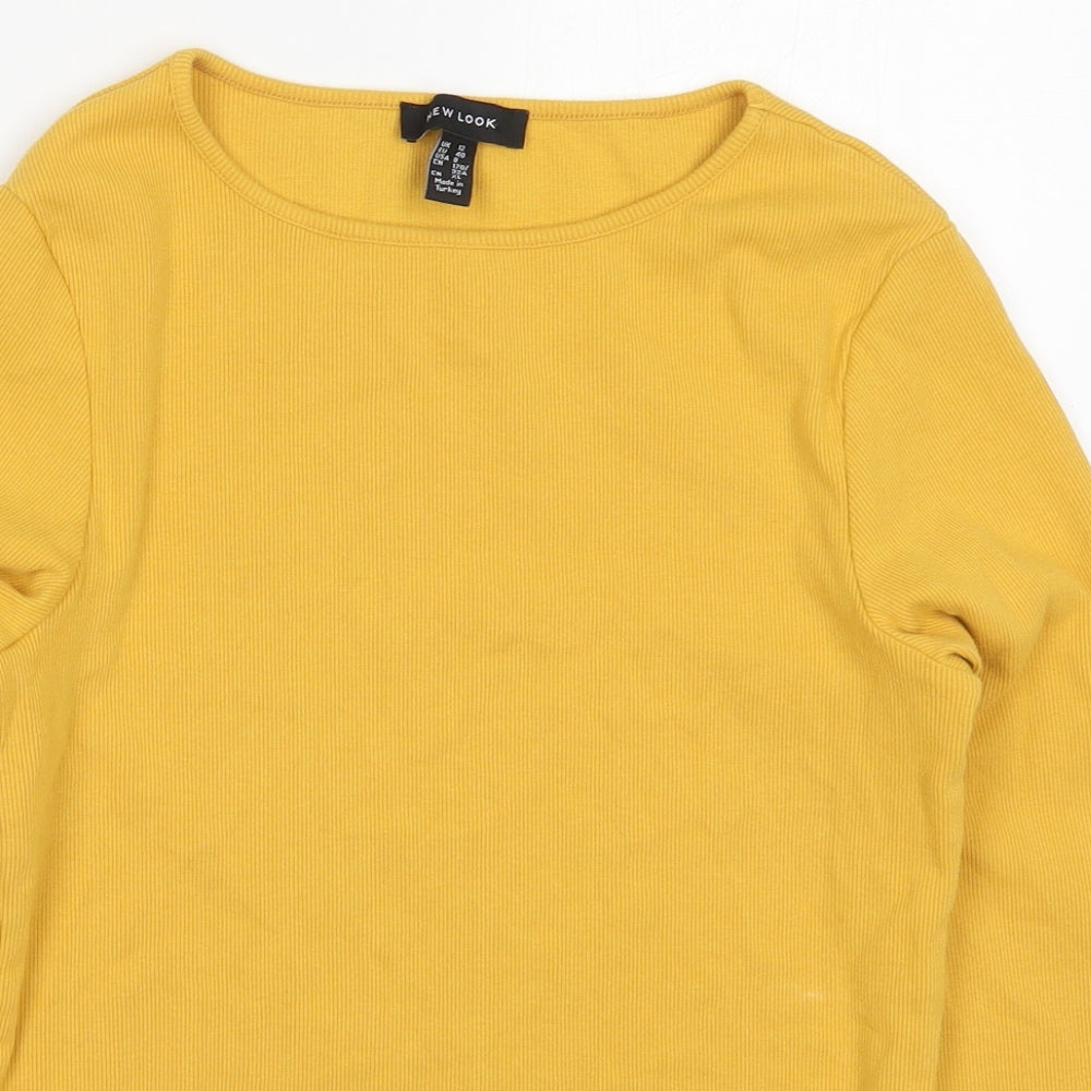 New Look Womens Yellow  Cotton Basic T-Shirt Size 12 Round Neck