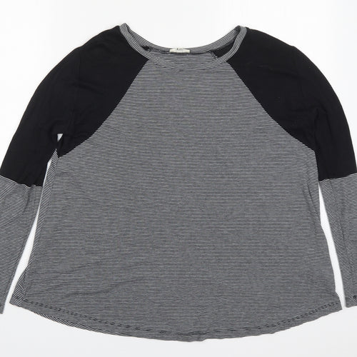 River Island Womens Grey Striped Viscose Basic T-Shirt Size 10 Round Neck