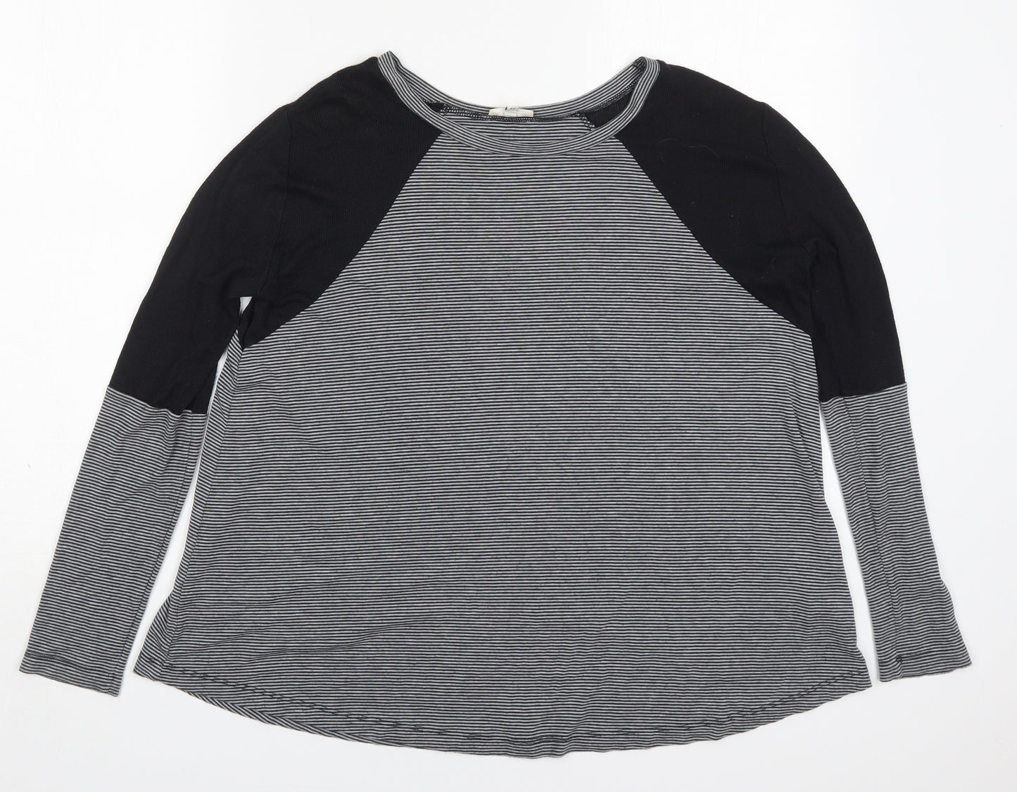 River Island Womens Grey Striped Viscose Basic T-Shirt Size 10 Round Neck