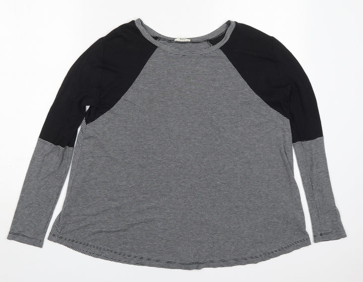 River Island Womens Grey Striped Viscose Basic T-Shirt Size 10 Round Neck