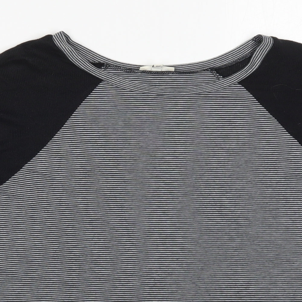 River Island Womens Grey Striped Viscose Basic T-Shirt Size 10 Round Neck