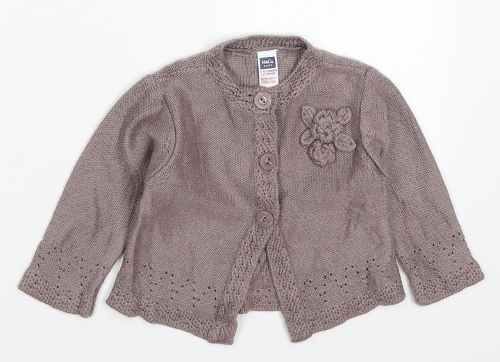 M&Co Girls Brown  Acrylic Cardigan Jumper Size 9-12 Months  Button