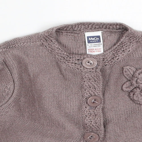 M&Co Girls Brown  Acrylic Cardigan Jumper Size 9-12 Months  Button
