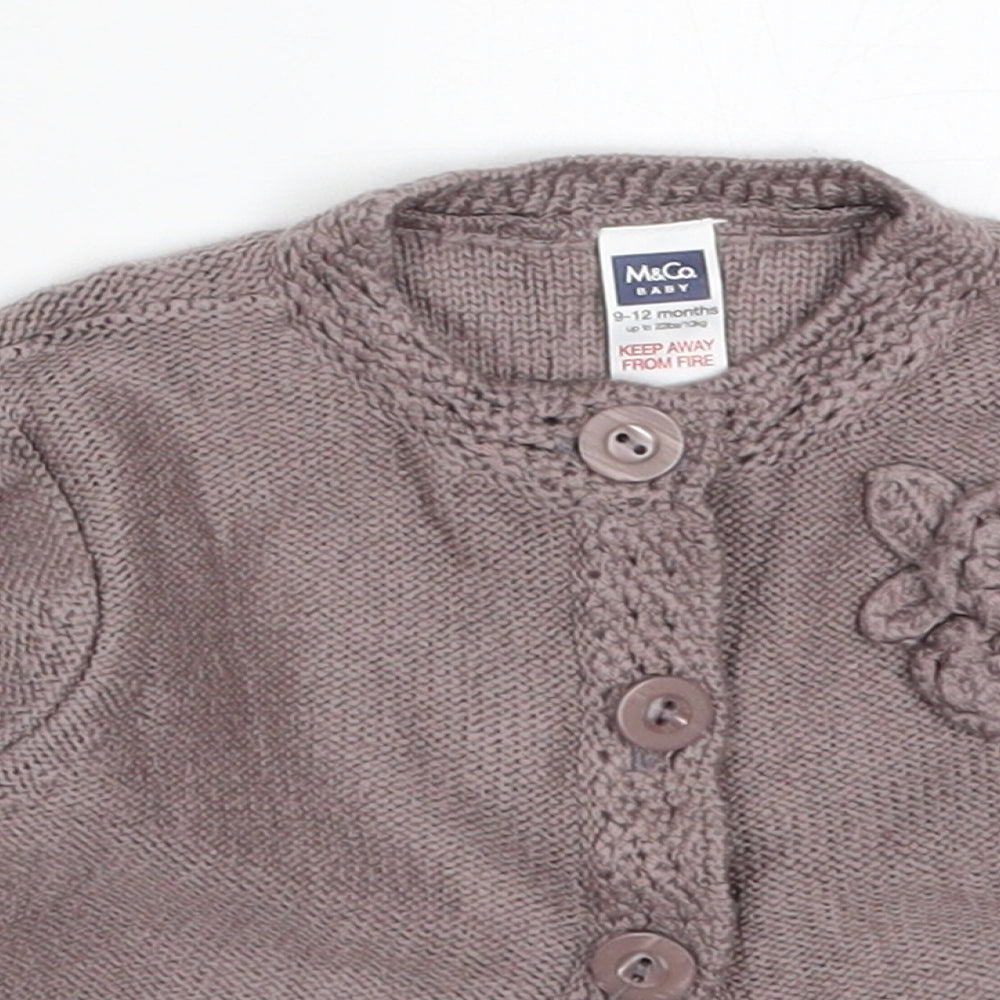 M&Co Girls Brown  Acrylic Cardigan Jumper Size 9-12 Months  Button