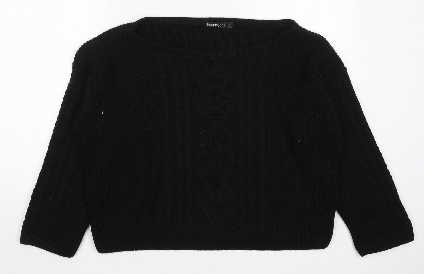 Boohoo Womens Black Round Neck  Acrylic Pullover Jumper Size L