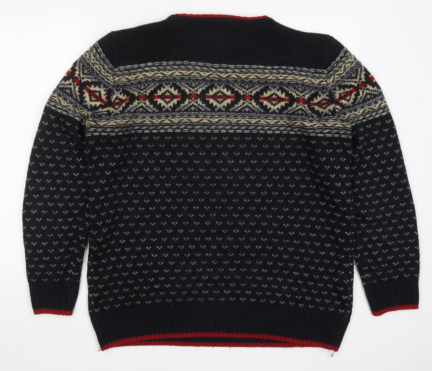 Matalan Mens Black Round Neck Fair Isle Acrylic Pullover Jumper Size L