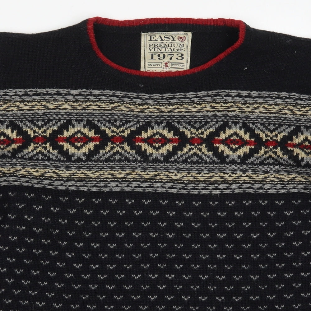 Matalan Mens Black Round Neck Fair Isle Acrylic Pullover Jumper Size L