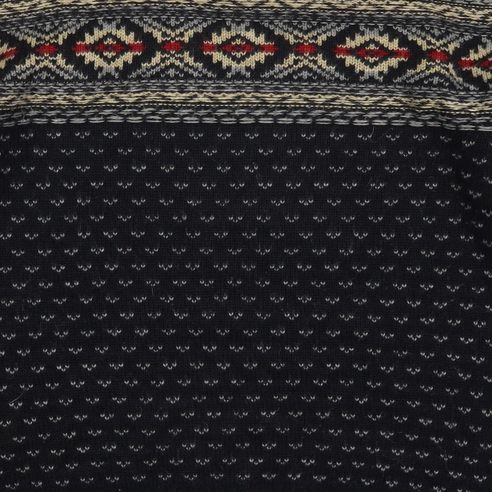Matalan Mens Black Round Neck Fair Isle Acrylic Pullover Jumper Size L