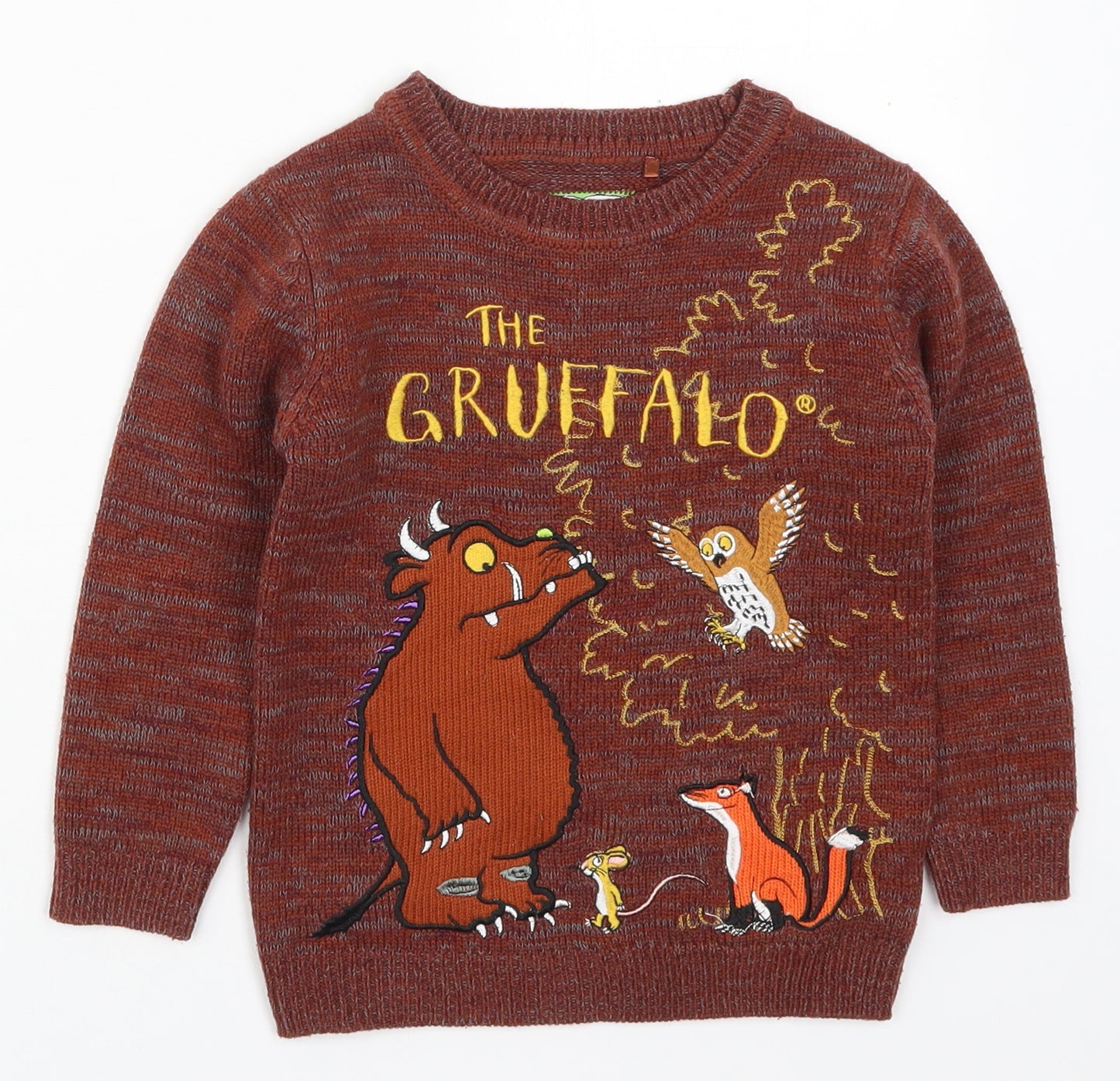 TU Boys Brown Round Neck  Acrylic Pullover Jumper Size 4-5 Years  Pullover - The Gruffalo