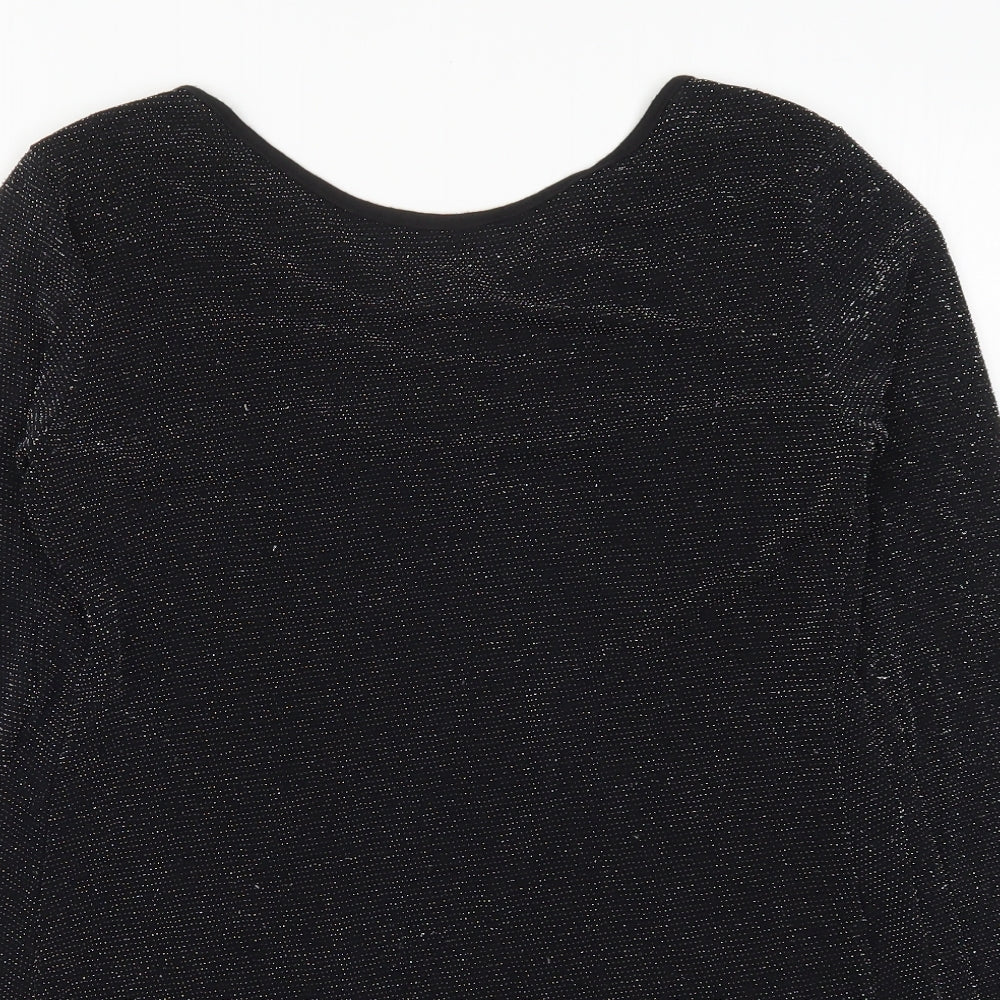 Prague Womens Black  Polyester Basic T-Shirt Size M Round Neck