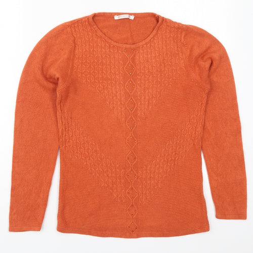 Anna Rose Womens Orange Round Neck  Acrylic Pullover Jumper Size S