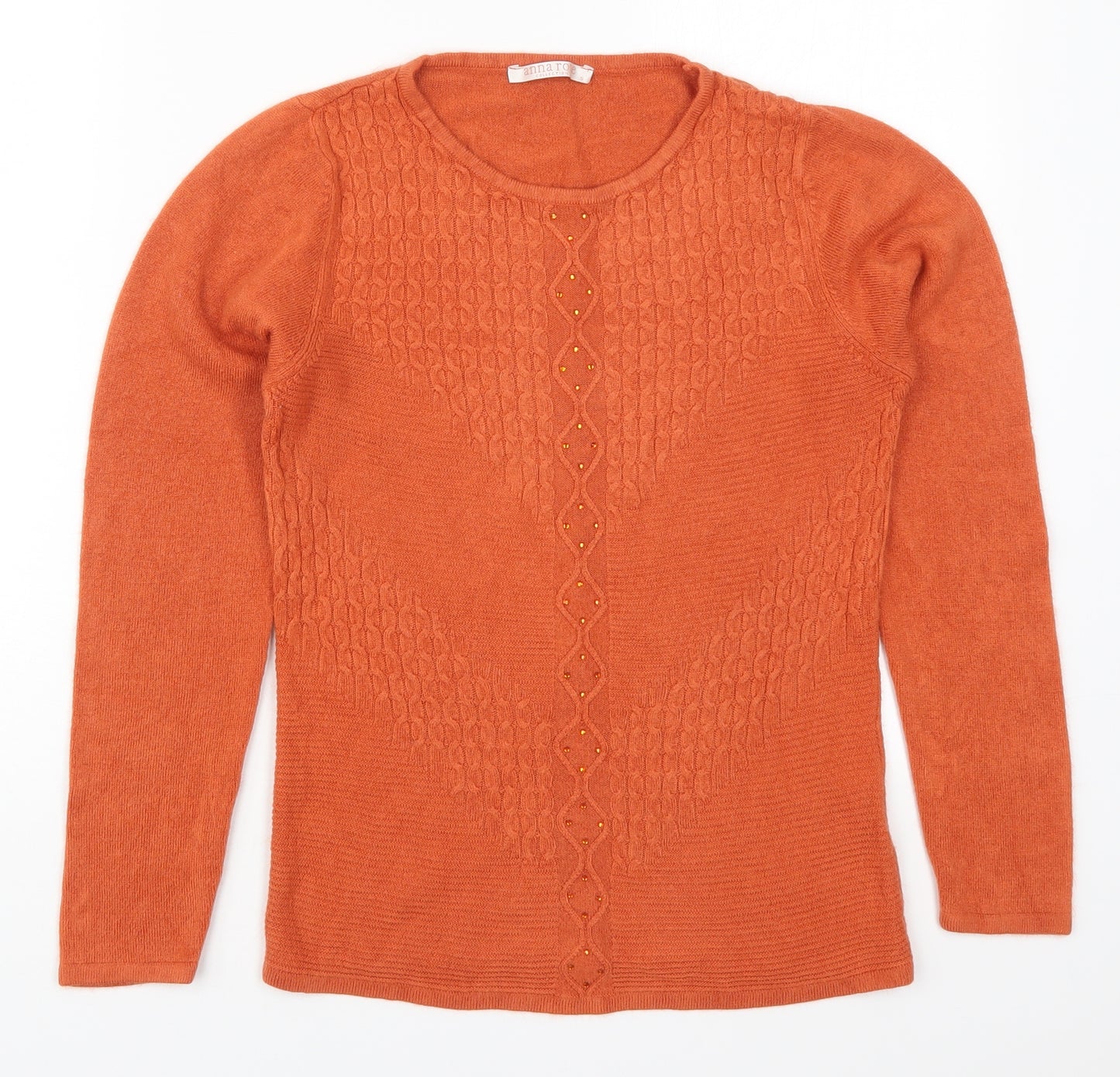 Anna Rose Womens Orange Round Neck  Acrylic Pullover Jumper Size S
