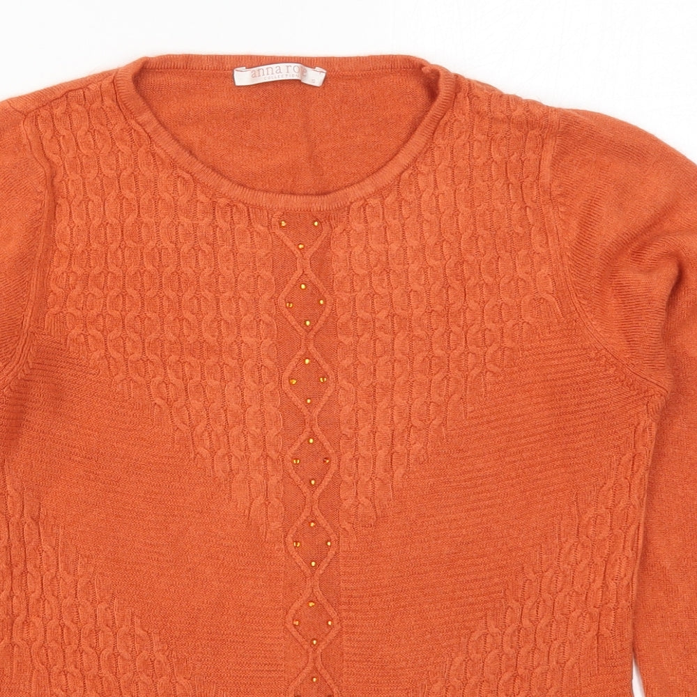 Anna Rose Womens Orange Round Neck  Acrylic Pullover Jumper Size S