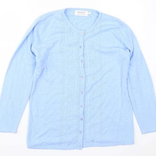 Reflect Womens Blue Round Neck  Acrylic Cardigan Jumper Size M