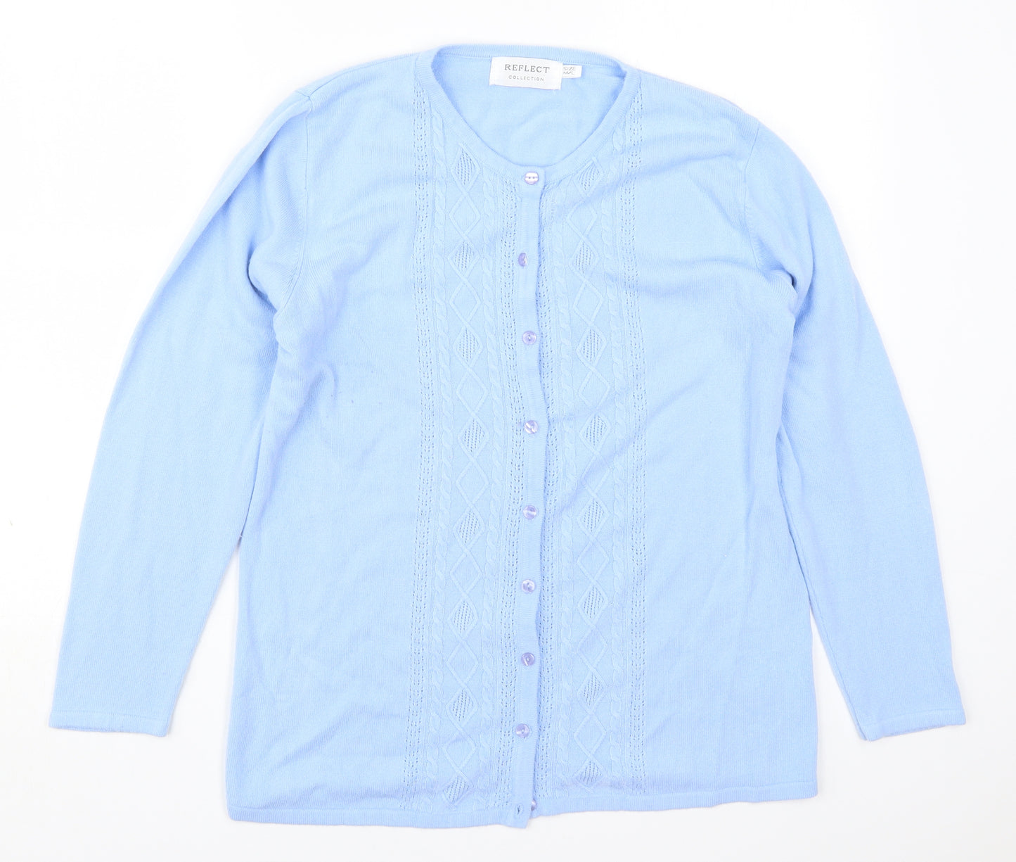 Reflect Womens Blue Round Neck  Acrylic Cardigan Jumper Size M