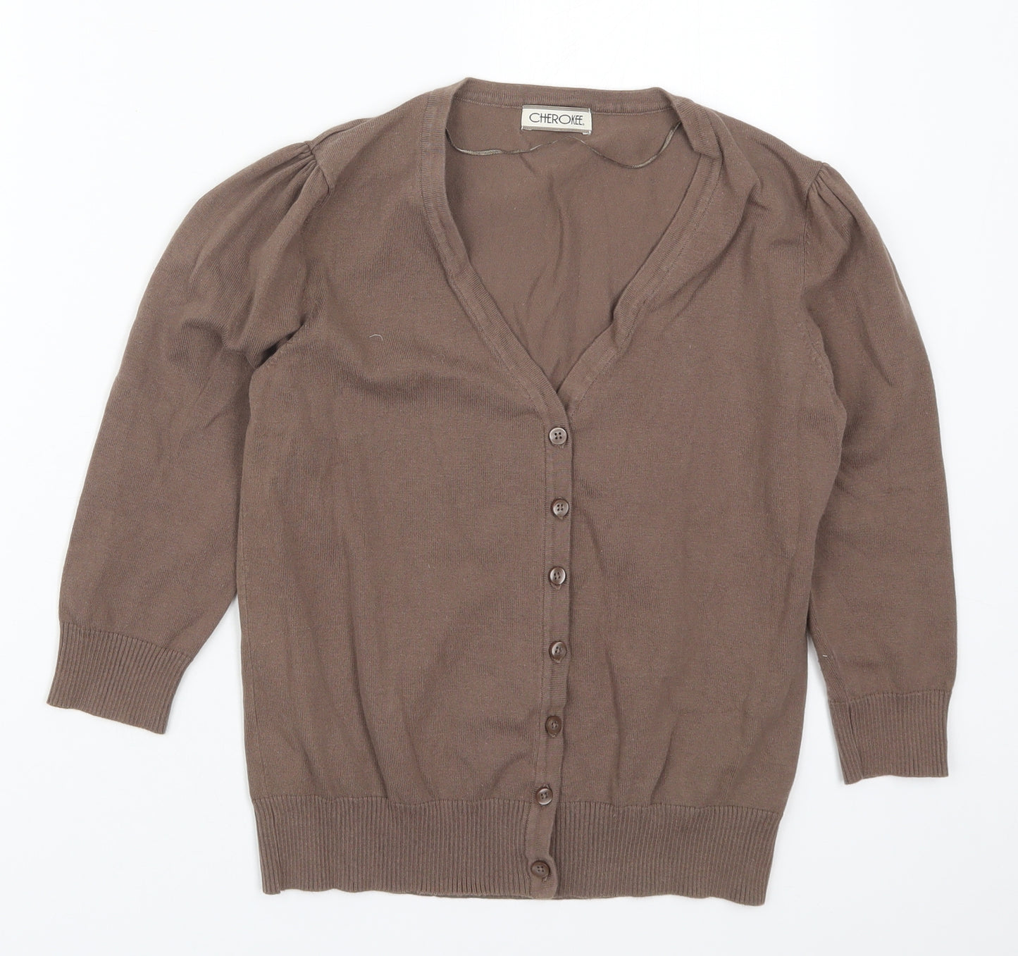 Cherokee Womens Brown V-Neck  Cotton Cardigan Jumper Size 12