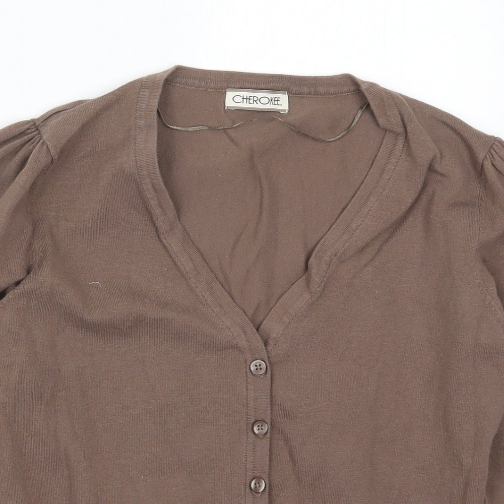 Cherokee Womens Brown V-Neck  Cotton Cardigan Jumper Size 12