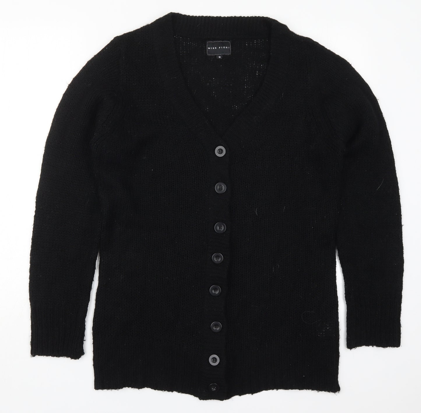Miss Fiori Womens Black V-Neck  Acrylic Cardigan Jumper Size 18