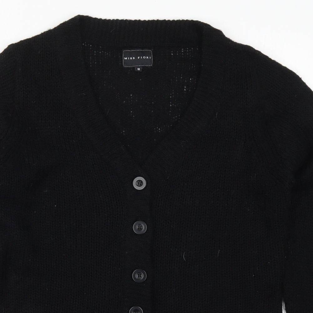 Miss Fiori Womens Black V-Neck  Acrylic Cardigan Jumper Size 18