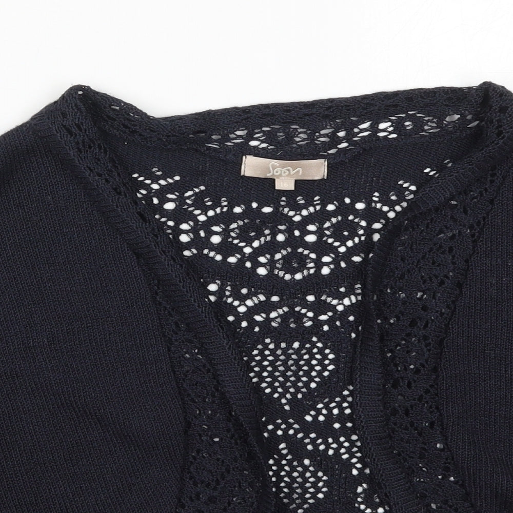 Soon Womens Blue V-Neck  Acrylic Cardigan Jumper Size 16