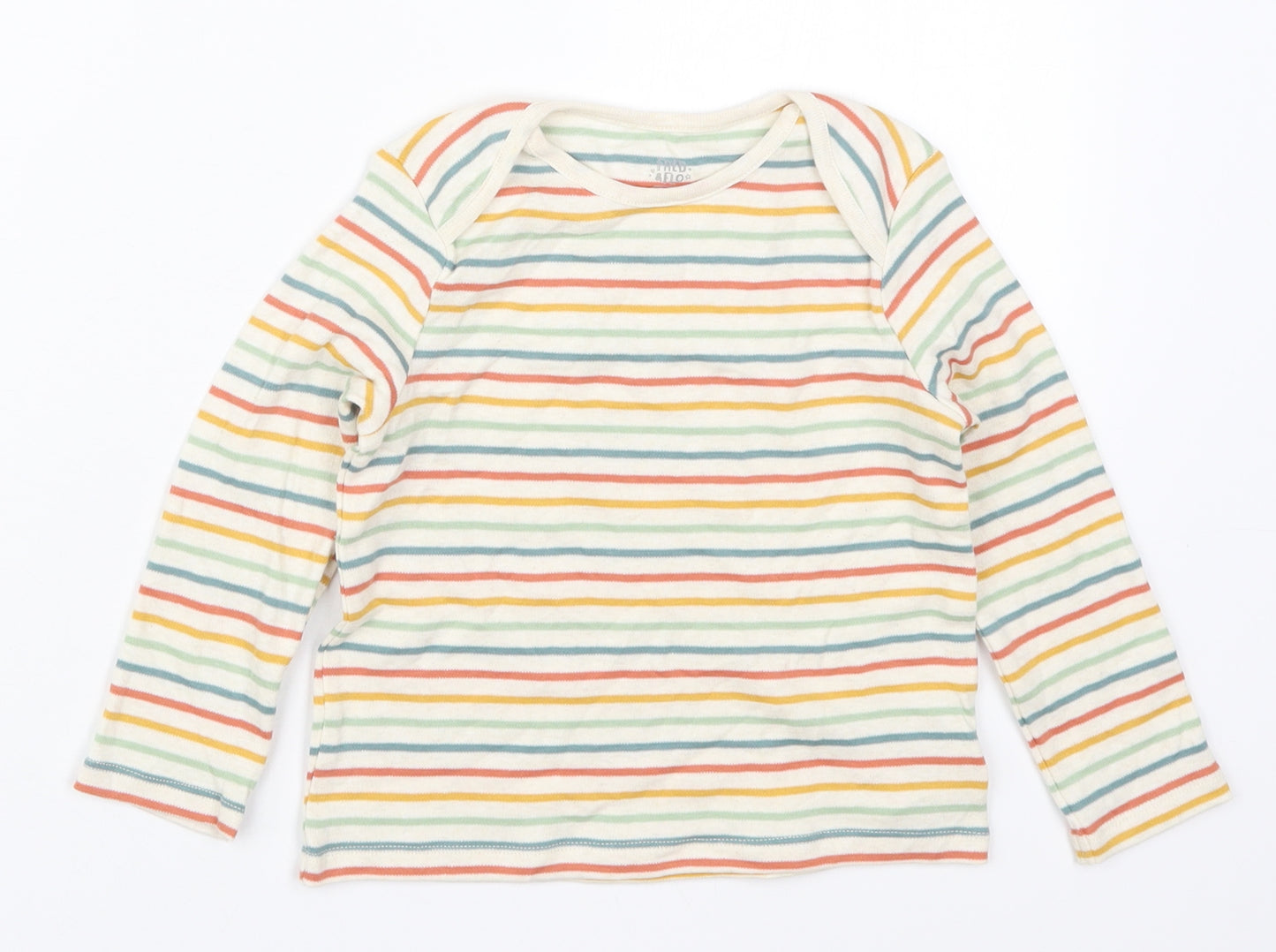 Fred & Flo Boys Multicoloured Striped Cotton Basic T-Shirt Size 2-3 Years Round Neck Pullover